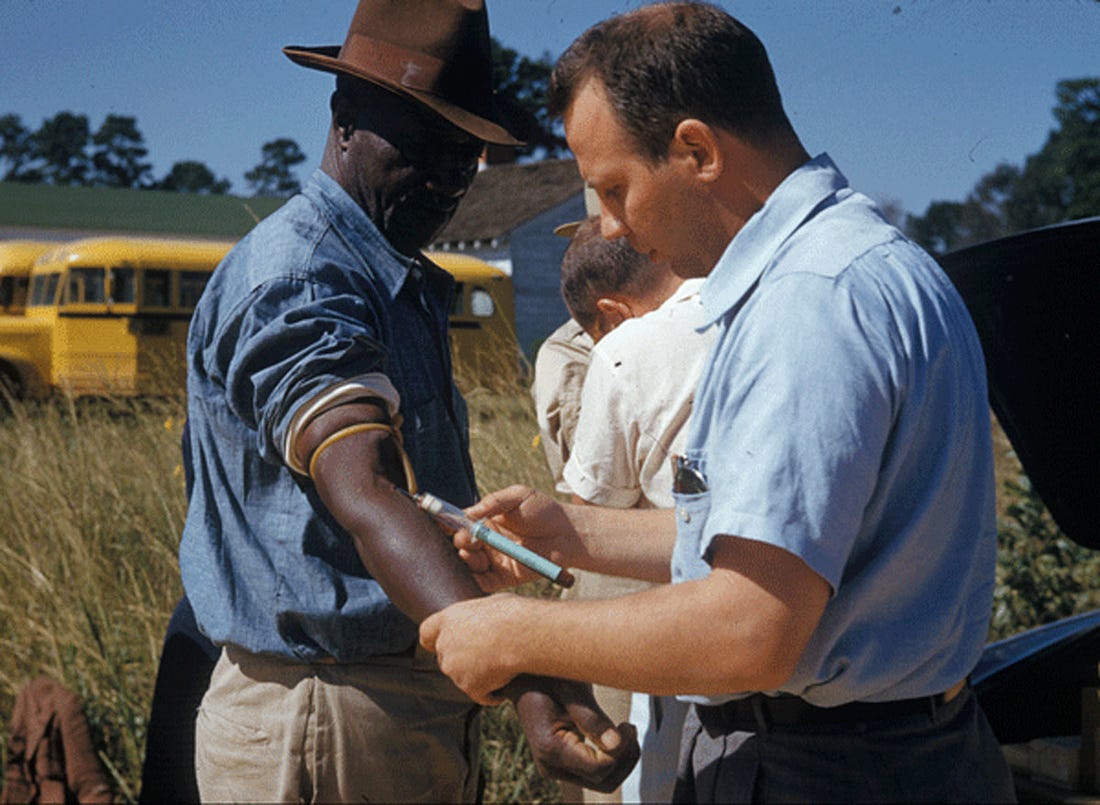 A man receiving treatment in the Tuskegee Syphilis Study.